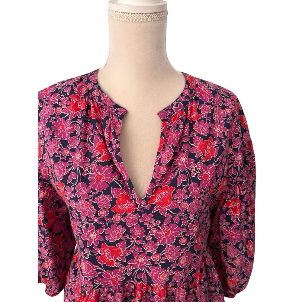 SUNDRY Floral Tiered Dress Sz 1 Women’s Small 4-6 Cottage Core Navy Pink Pockets - Picture 16 of 16
